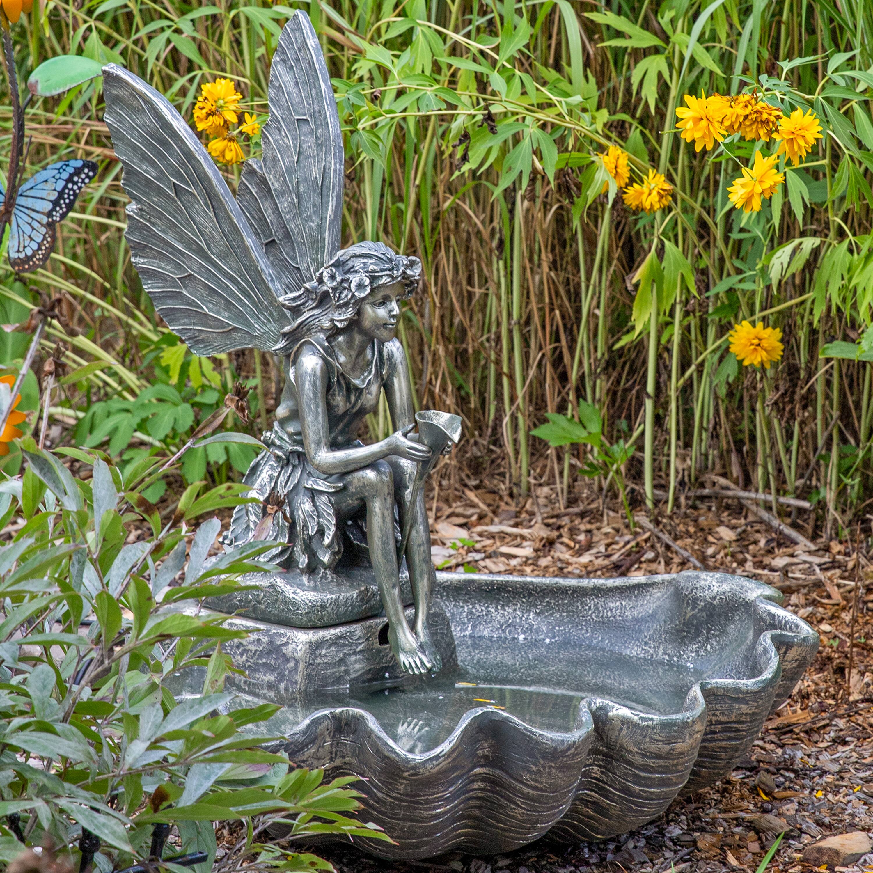 Alt View 8. Sunnydaze - Fiberglas Fairy Shell Outdoor Water Fountain - 30 in - Bronze.