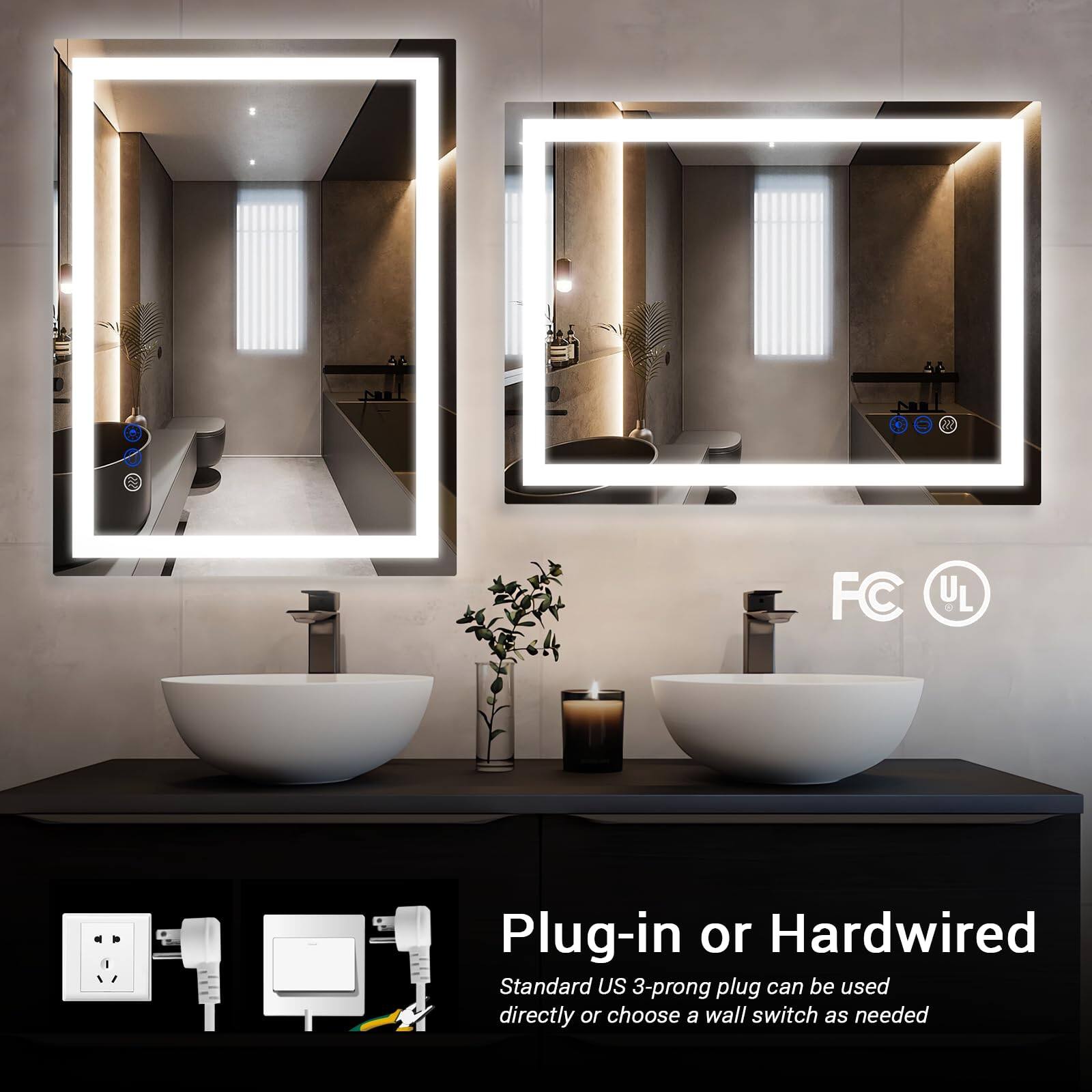 Earthley Blooms 32x24 Led Bathroom Mirror With Lights For Smart Vanity ...