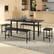 Left. Costway - 5 PCS Dining Table Set for 4-6 w/ 2 Benches & 2 Stools Metal Frame Dining Room - Black.