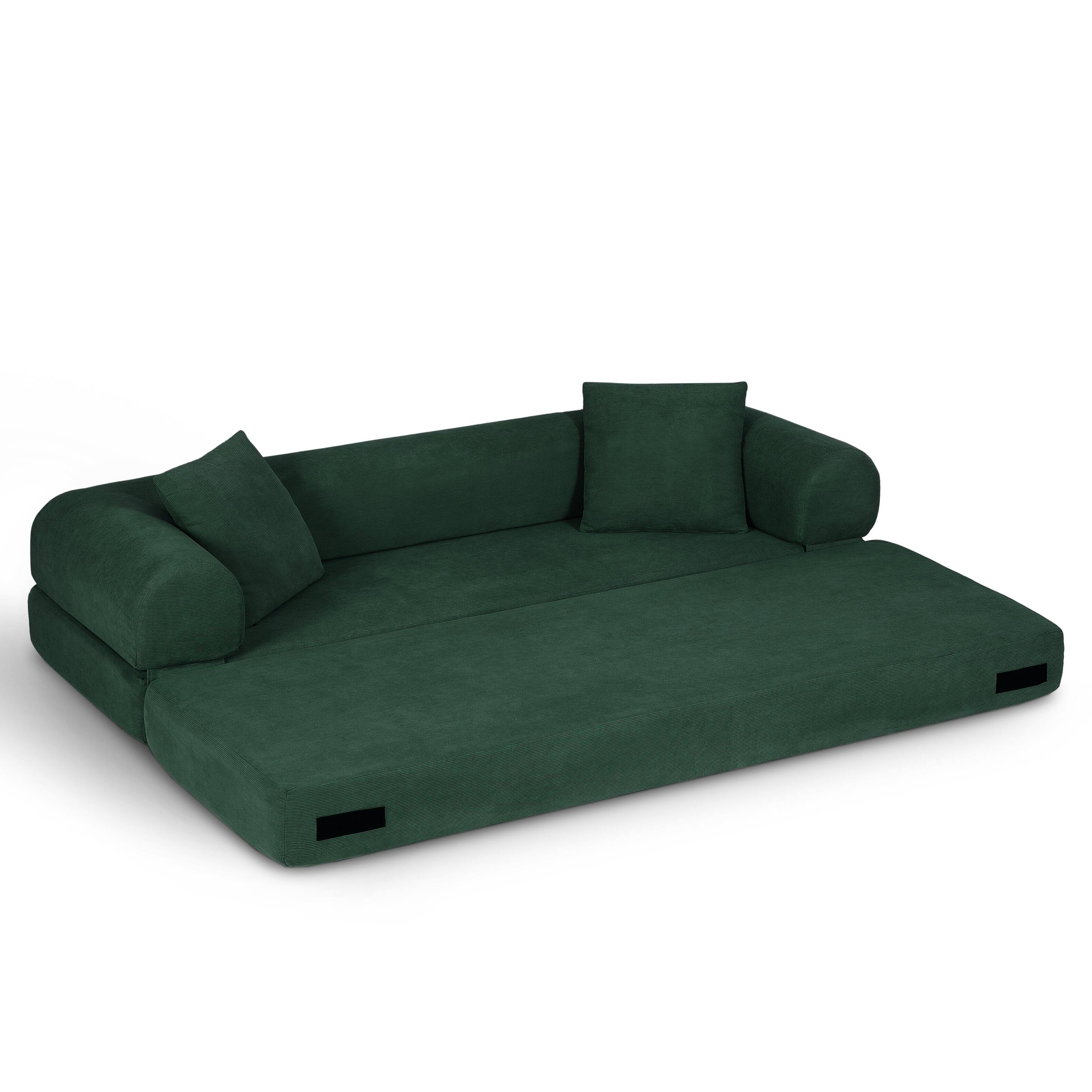 Back. Loheer - Loheer 80 Inch Convertible Sofa Bed Queen Folding Sleeper Sofa Corduroy Fold Out Couch with Storage - Dark Green.