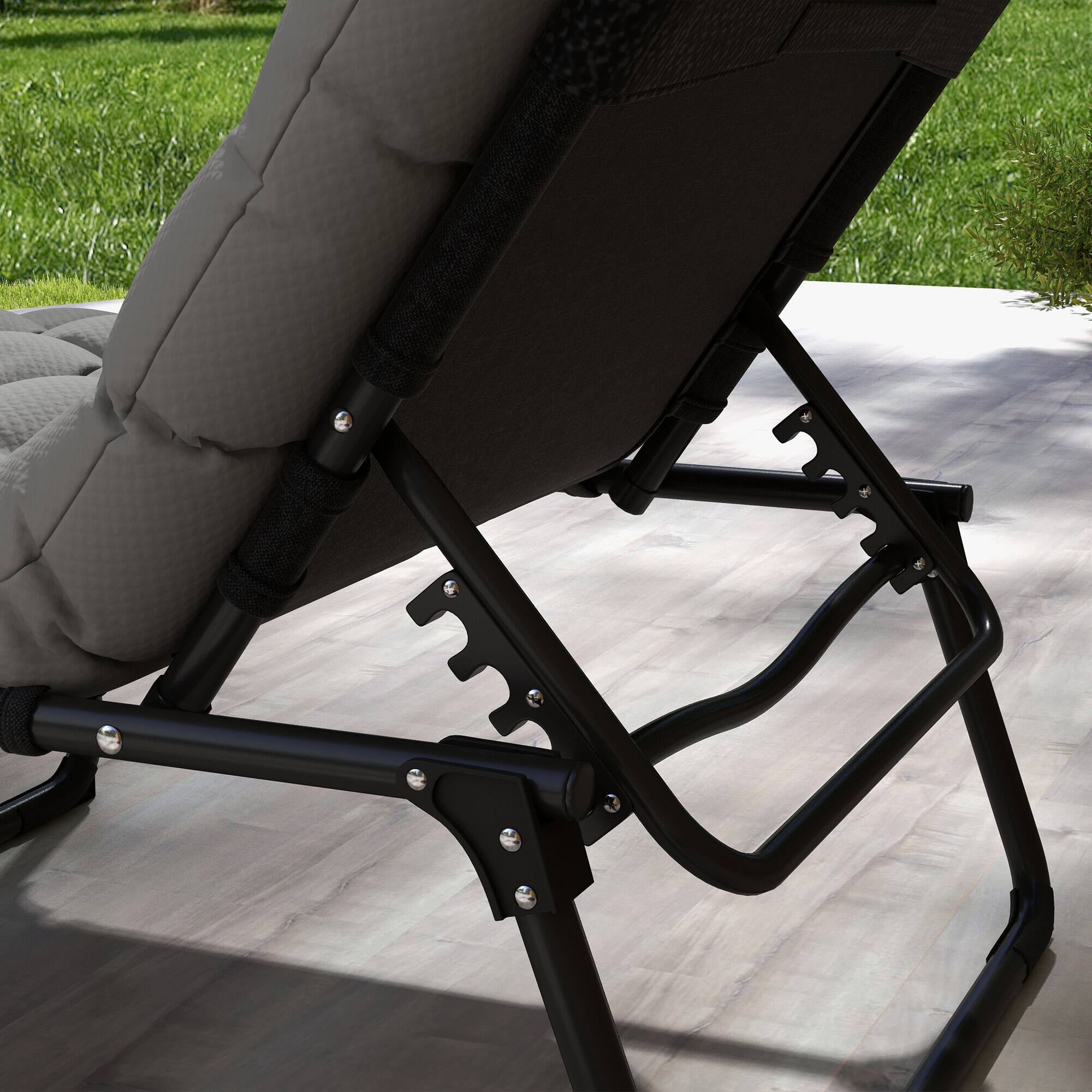 Alt View 8. Outsunny - Outdoor Chaise Lounge Chair with Removable Cushion and Headrest Pillow, Folding Sun Lounger with Magazine Pocket - Gray.