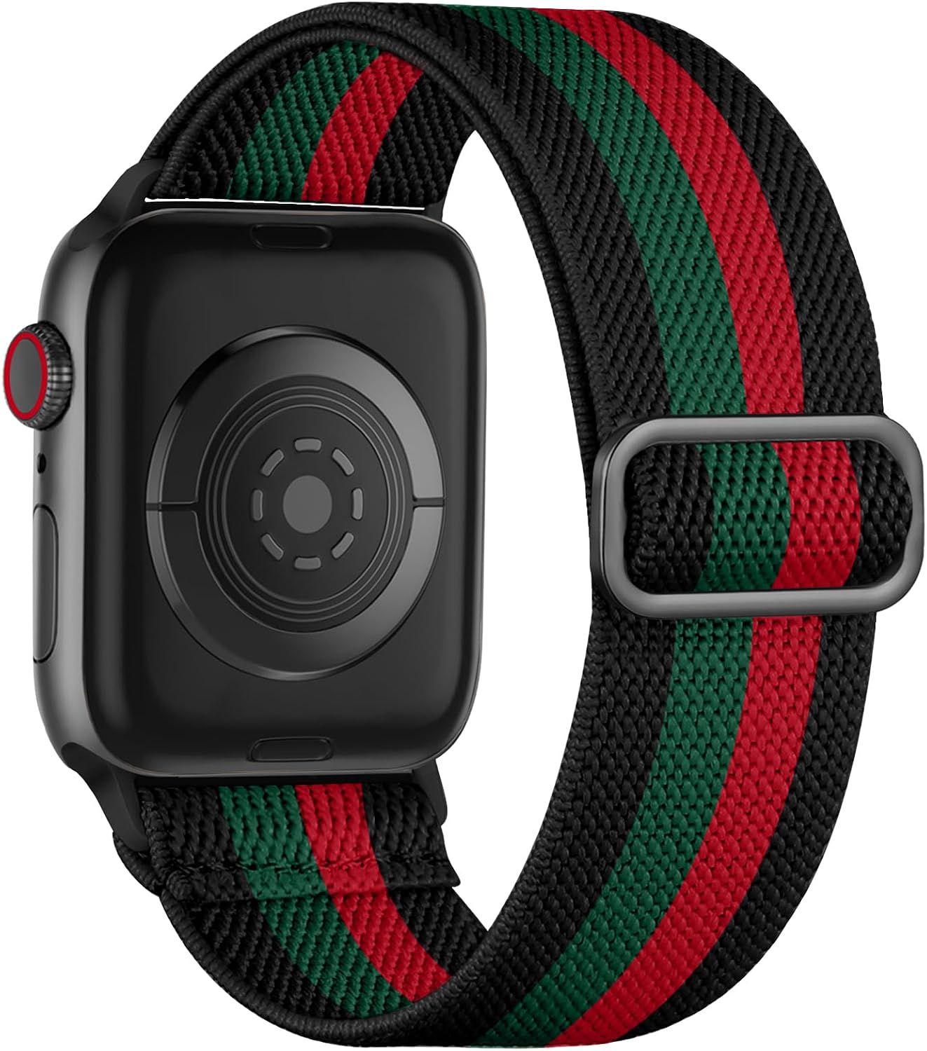 Front. Core Tech - Stretchy Solo Loop Watch Band for Apple Watch 42/44/45/46/49mm - Black/Red/Green.