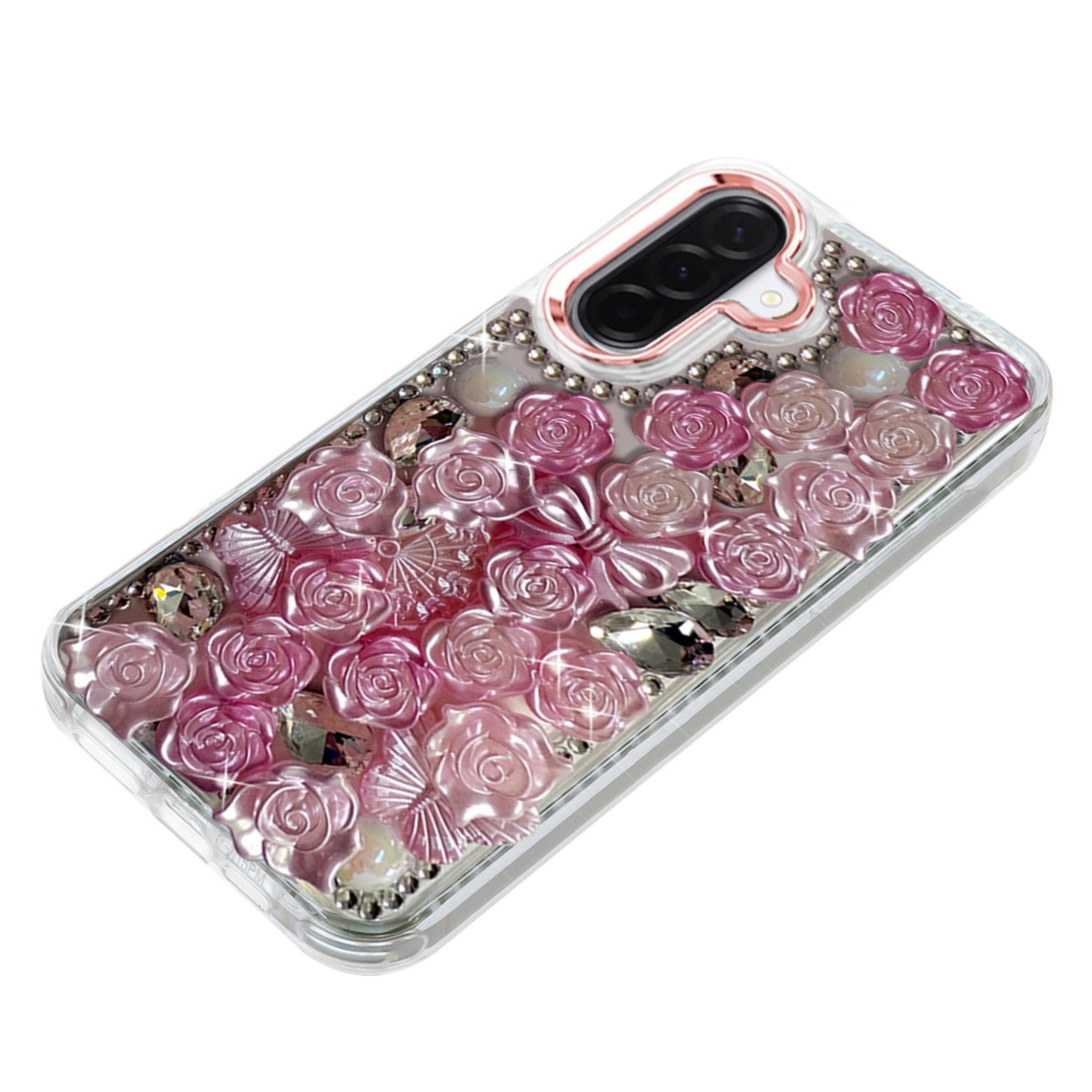 Left. Kitcheniva - Roses Arrangement 3D Bling Design Phone Case With Tempered Glass For Samsung Galaxy A57 5G Pink - Pink.