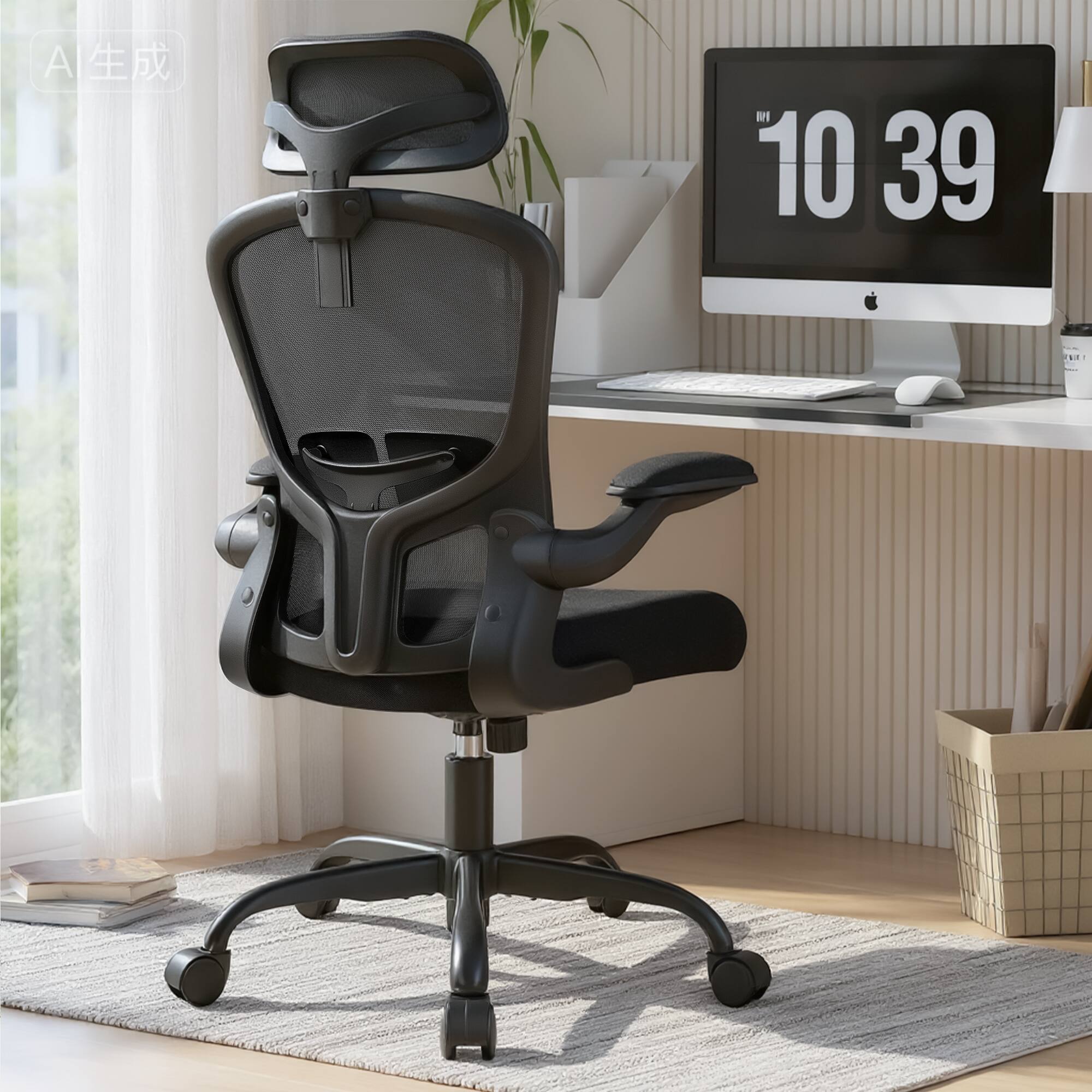 Front. KERDOM - Ergonomic High Back Office Chair, Computer Chair with Adjustable Height, Lumbar Support Home Office Swivel Gaming Chair - Black.