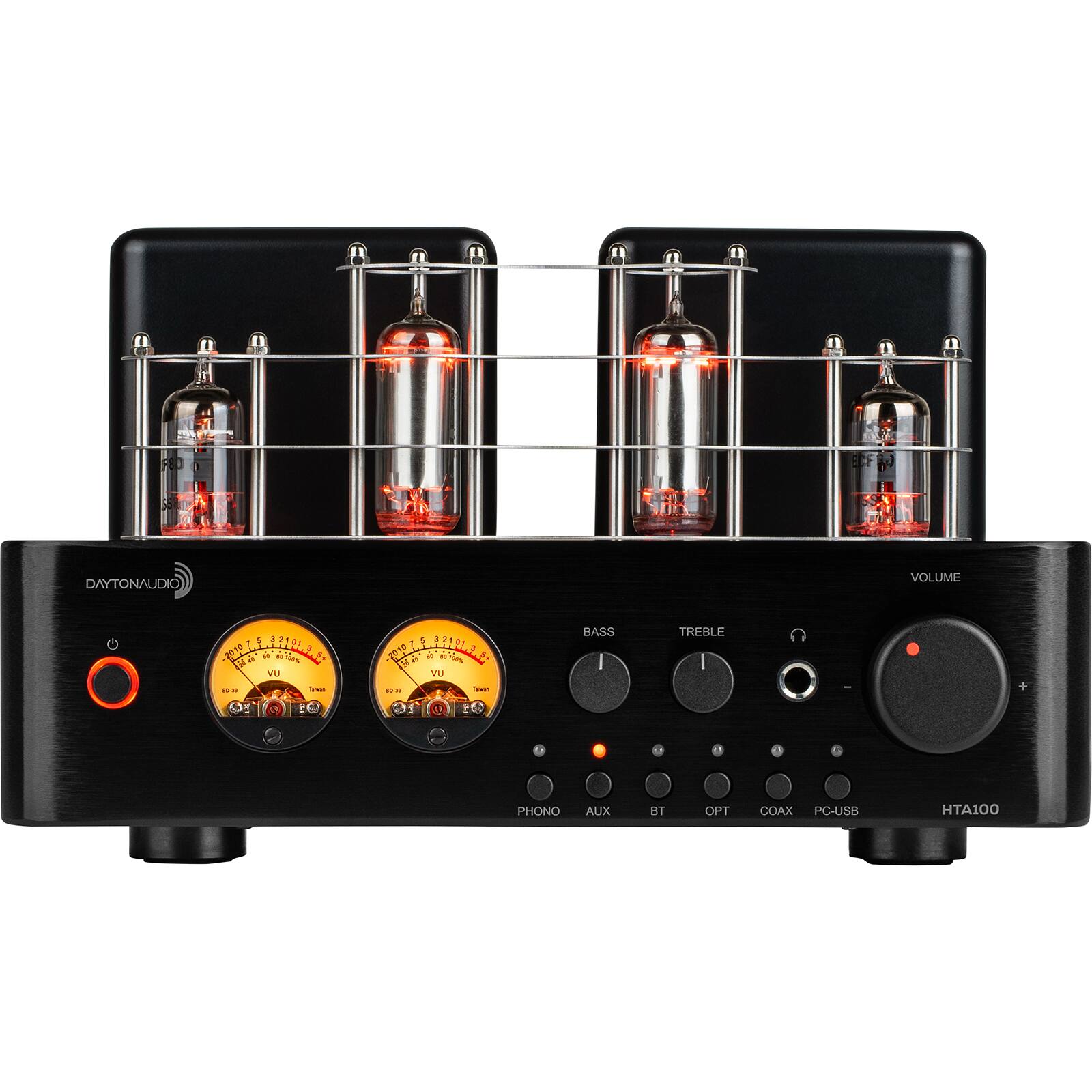 DAYTONAUDIO  
VOLUME  
1 # to DA VU SALMA  
f 1 "alwan  
? 3210 a T 13 3   a 100% 5+ VU 'non  
BASS  
TREBLE  
+  
PHONO  
AUX  
BT  
OPT  
COAX PC-USB  
HTA100