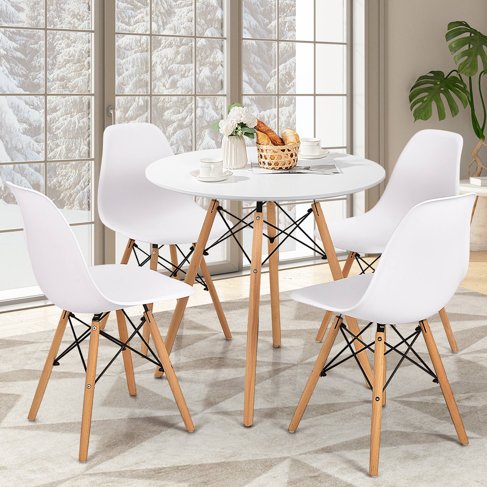 Alt View 1. Costway - Dining Table Round White Modern Dining Table 31.5'' W/Solid Wooden Leg For Kitchen - White.