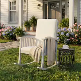 Whisen - Outdoor Acacia Wood Rocking Chair with Cushioned Back and Seat,Rustic Porch Chair - Ivory