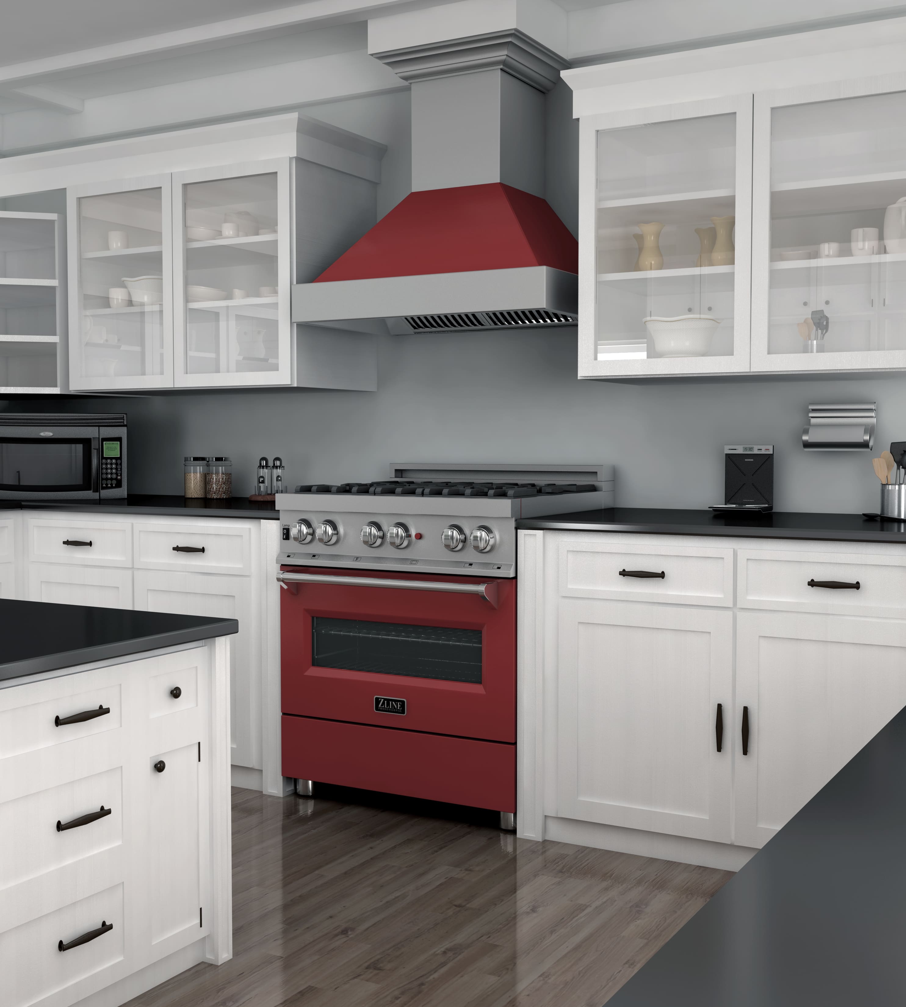 Alt View 3. ZLINE - ZLINE 30 in. Legacy Dual Fuel Range in Satin Stainless Steel & Red Matte Door (RAS-RM-30) - Matte Red.