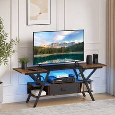 Front. WELLFOR - Modern TV Stand for 65 Inch TVs with Power Outlets, LED Entertainment Center Media Console for Living Room, Bedroom - Rustic Brown.