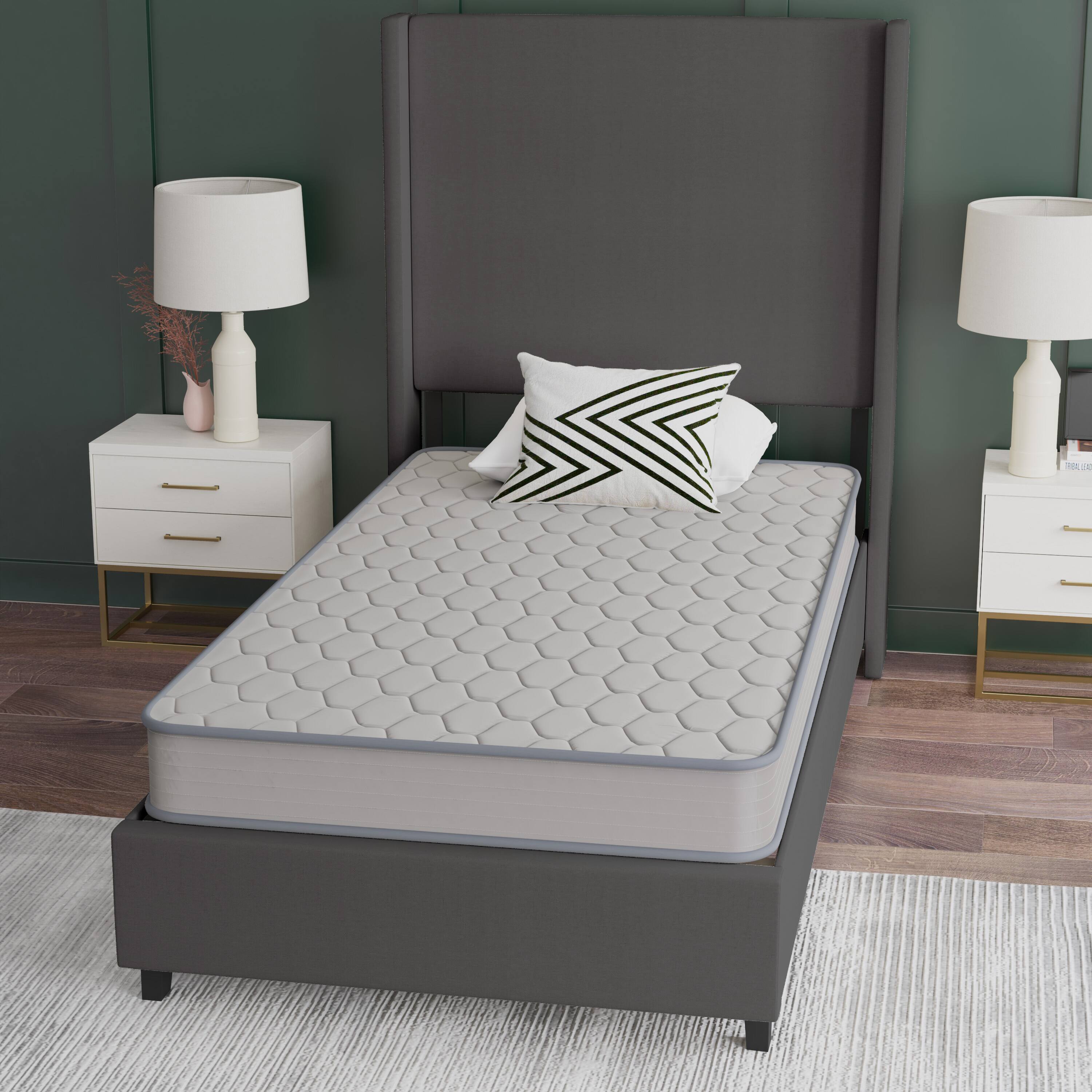 Alt View 4. Emma + Oliver - Medium Firm Hybrid Innerspring Mattress in a Box with Knit Fabric Top - Gray.