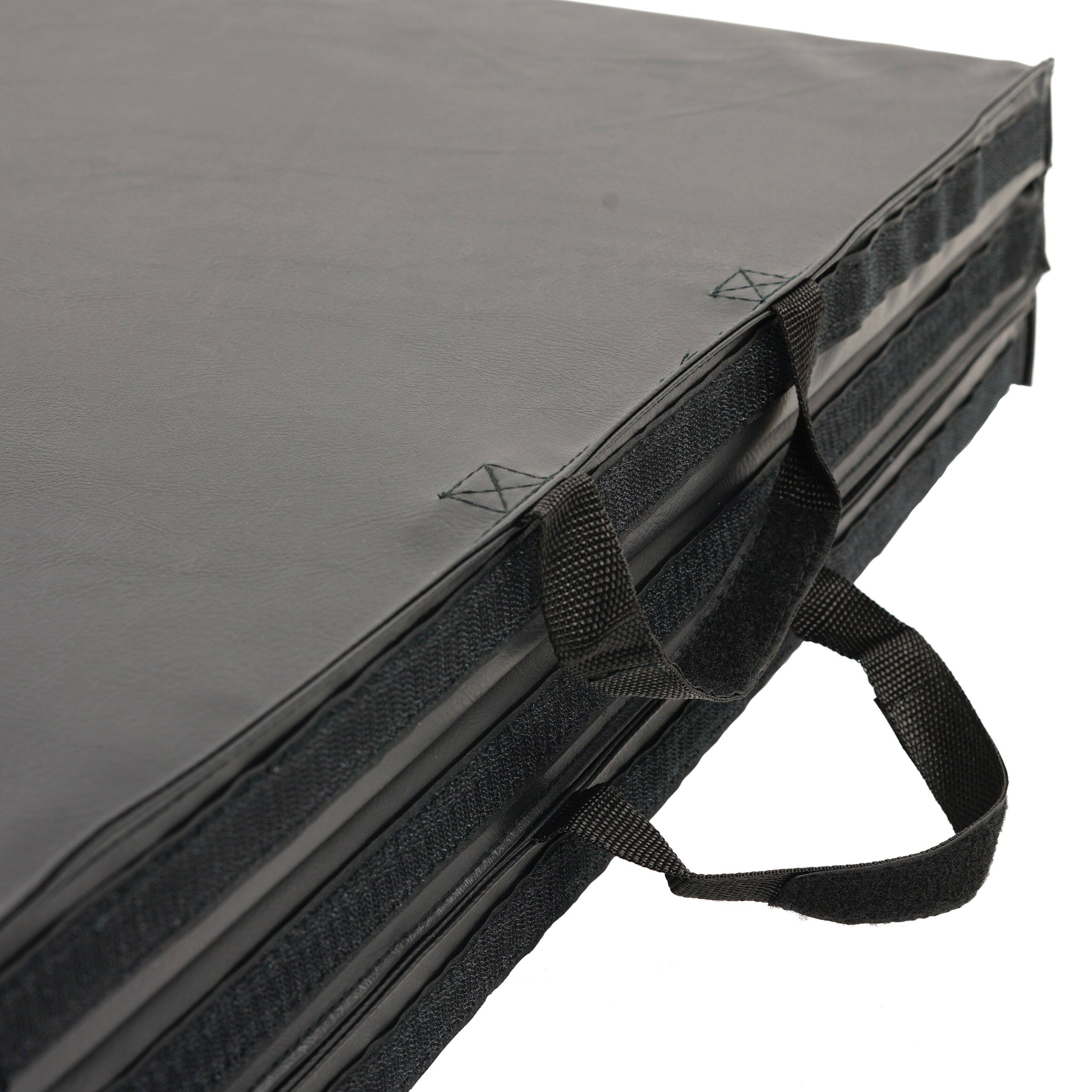 Alt View 2. Sunny Health & Fitness - Tri-Fold Exercise Mat, 2-Inch-Thick Folding Gymnastics Mat, 72” x 36” Workout Mat with Vinyl Cover, Carry Handles - Black.