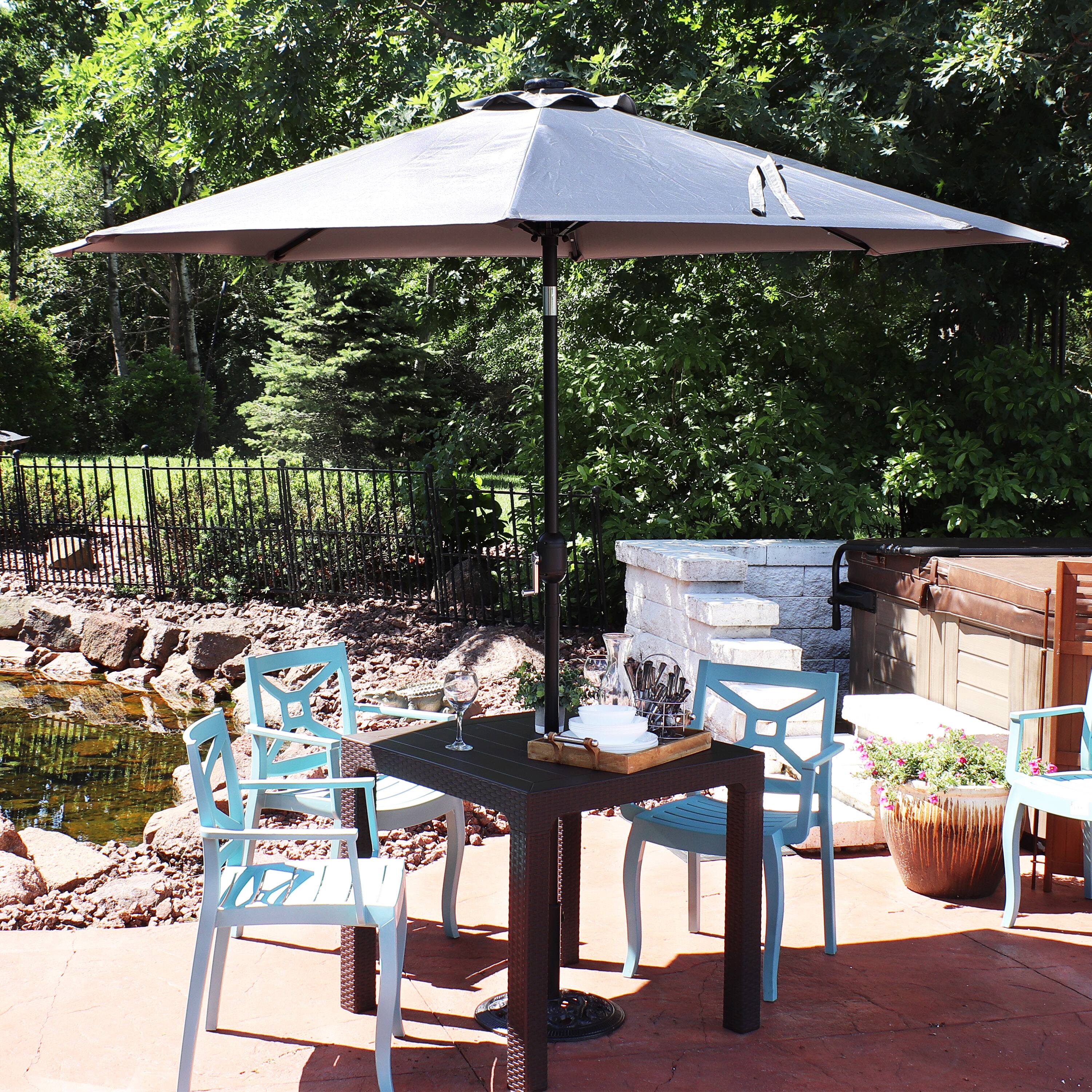 Alt View 4. Sunnydaze - 9 ft Solar Aluminum Patio Umbrella with Tilt and Crank - Gray.