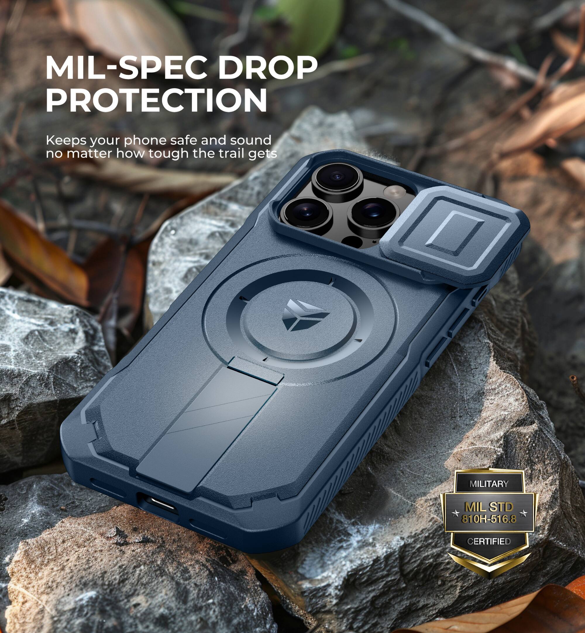 MIL-SPEC DROP PROTECTION
Keeps your phone safe and sound no matter how tough the trail gets
MILITARY MIL STD 810H-516.8 CERTIFIED