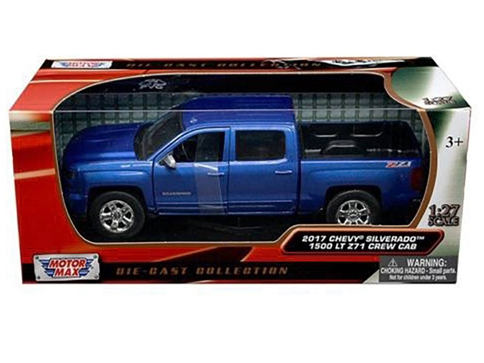 2ES% HANE F  
3+ P 1:27 SCALE  
2017 CHEVY SILVERADO™ 1500 LT Z71 CREW CAB  
MOTOR MAX DIE-CAST COLLECTION  
WARNING: CHOKING HAZARD - Small parts. Not for children under 3 years.