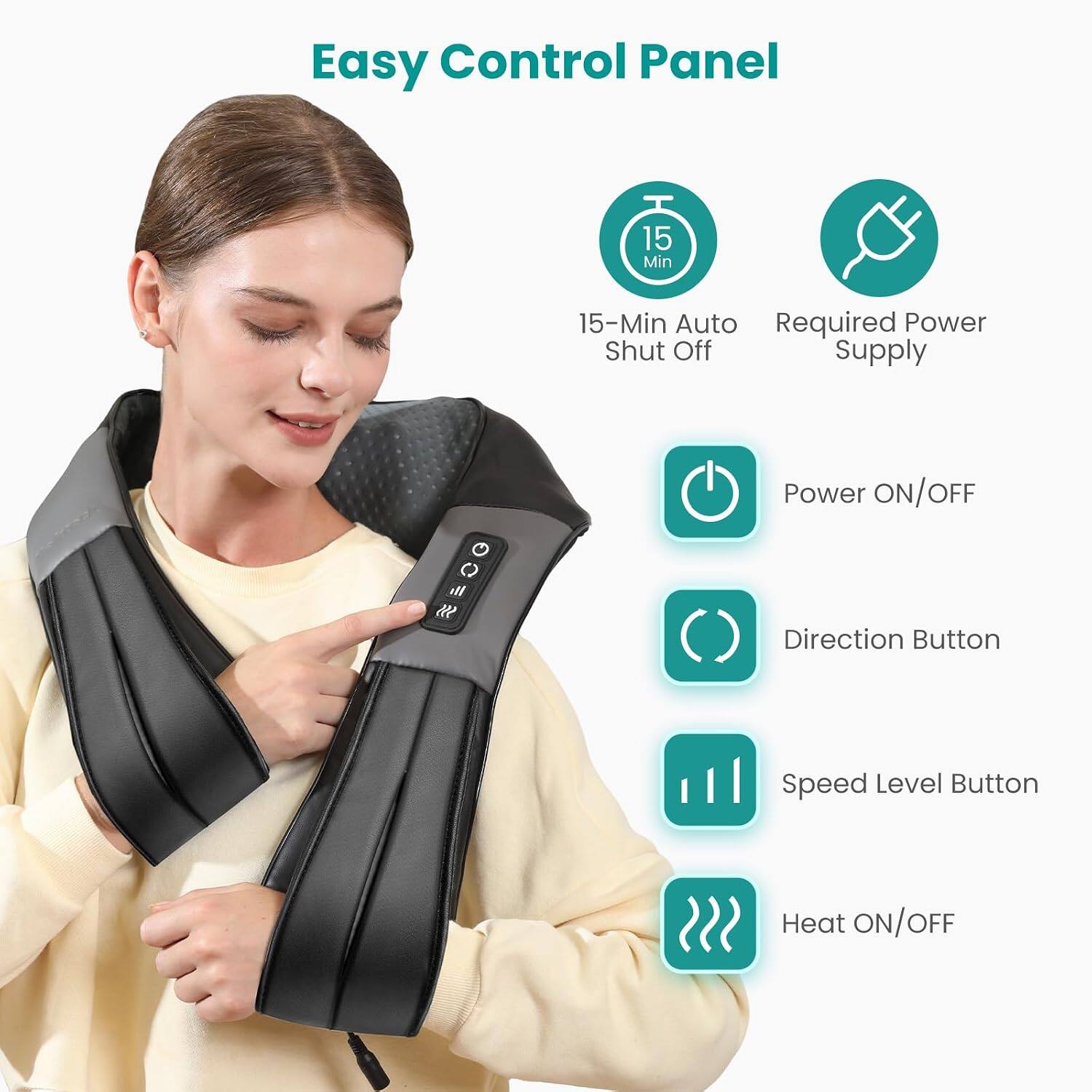 Easy Control Panel

- 15-Min Auto Shut Off
- Required Power Supply
- Power ON/OFF
- Direction Button
- Speed Level Button
- Heat ON/OFF