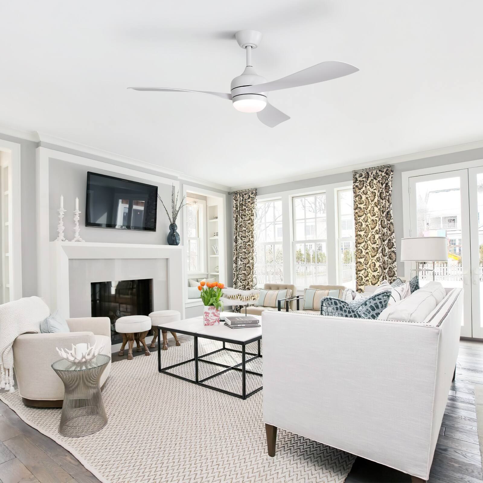 Alt View 5. Sofucor - 52'' Ceiling Fans Light Kit Dimmable LED Quite Reversible DC Modern Indoor Outdoor Ceiling Fan for Farmhouse Bedroom - White.