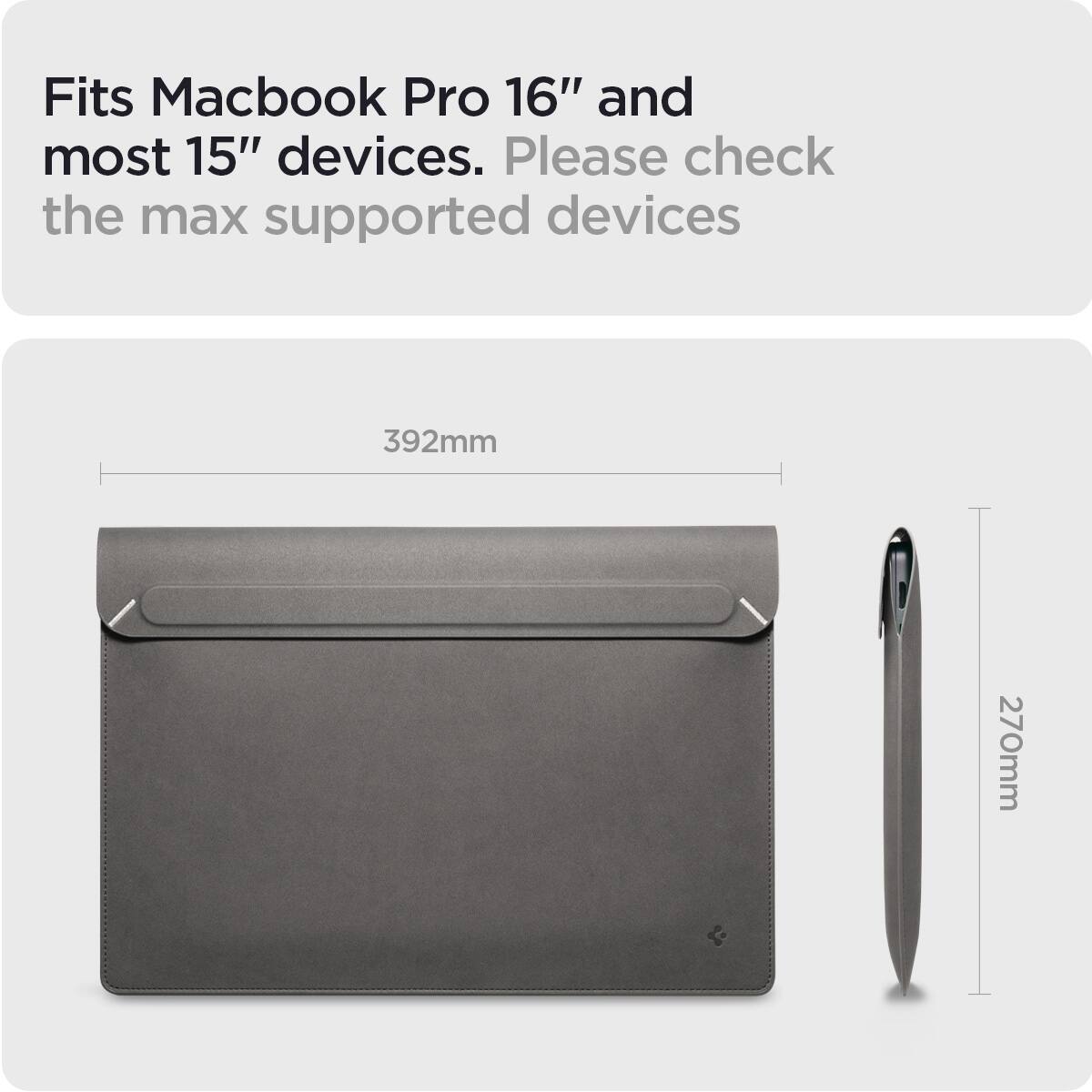 Fits Macbook Pro 16" and most 15" devices. Please check the max supported devices

392mm

270mm