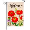 Front. G128 - Spring Welcome Floral Garden Flag 12x18 Double-Sided Blockout Polyester. - Red.