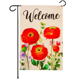 G128 - Spring Welcome Floral Garden Flag 12x18 Double-Sided Blockout Polyester - Red