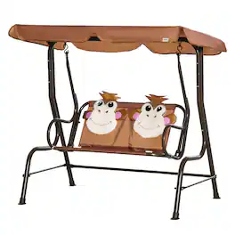 Outsunny - Patio Swing, 2-Seater Outdoor Swing Chair with Adjustable Canopy and Safety Belt - Coffee