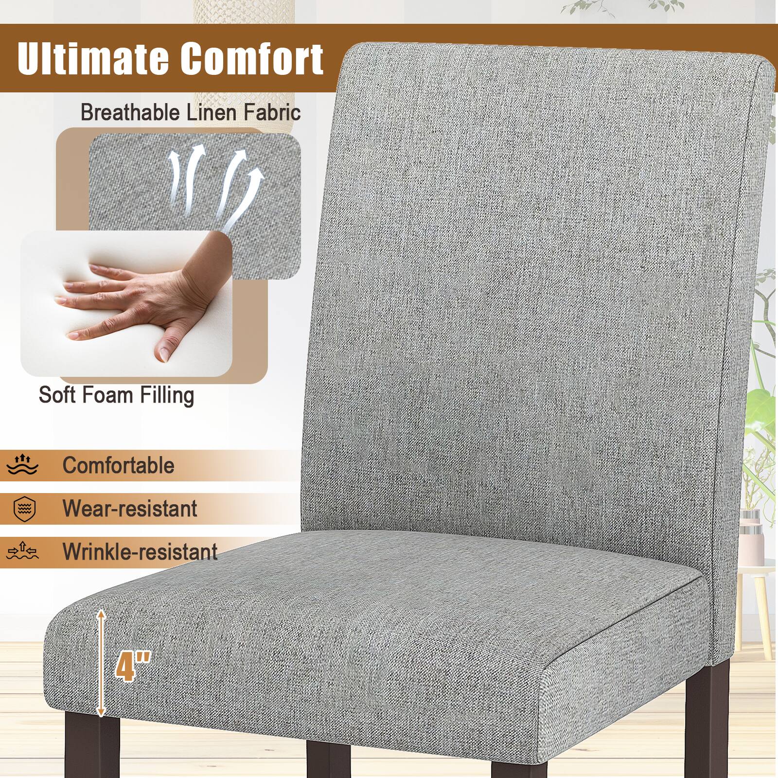 Ultimate Comfort, Breathable Linen Fabric, Soft Foam Filling, Comfortable, Wear-resistant, Wrinkle-resistant, 4"