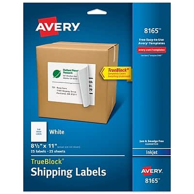 Photos - Receipt / Label Printer InkJet Avery - TrueBlock  Shipping Labels, 8.5" x 11", 25 Labels/Pack - Matte White 08165 