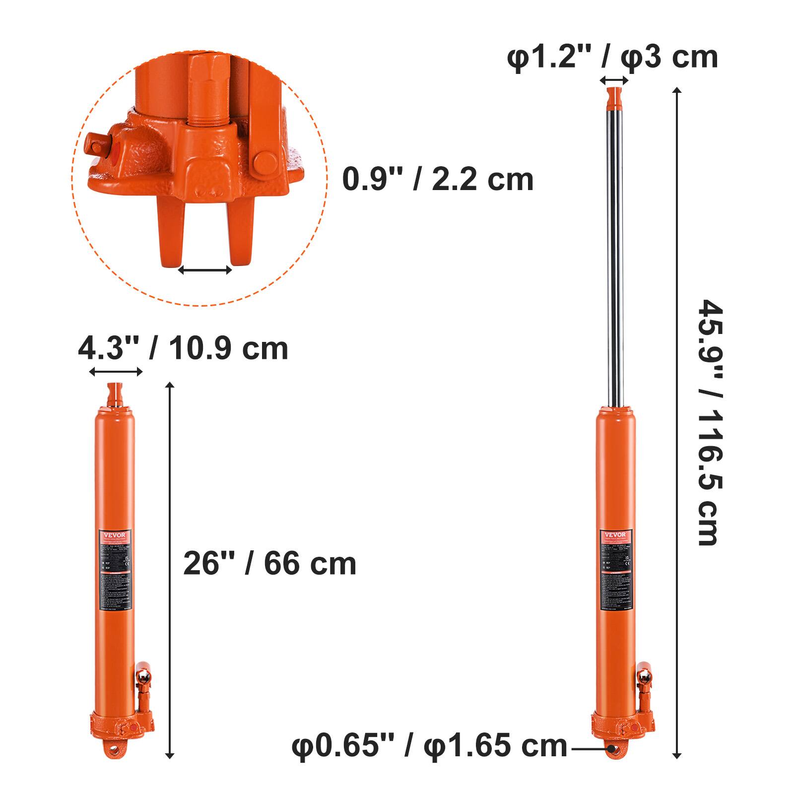 1.2" / 3 cm  
0.9" / 2.2 cm  
4.3" / 10.9 cm  
26" / 66 cm  
5.9" / 116.5 cm  
0.65" / 1.65 cm