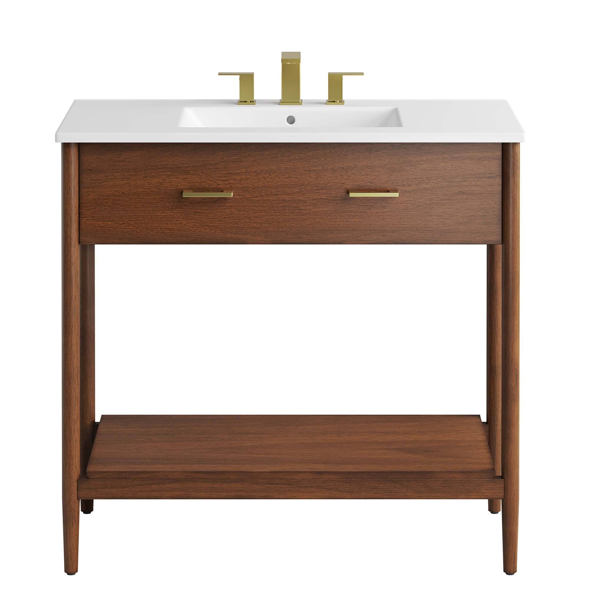 Alt View 5. Modway - Zaire Bathroom Vanity Basin Included by Modway - Walnut White.