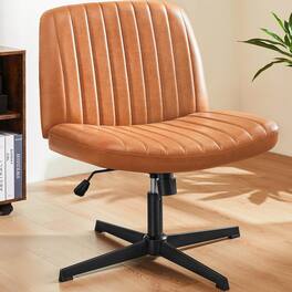 Bestier - Cross-Legged Armless Office Chair, Ergonomic Office Chair Adjustable Height with Lumbar Support & Wide Seat(No Wheels) - Brown