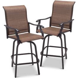 Hivvago - Set of 2 All-Weather Mesh Swivel Barstools - Brown
