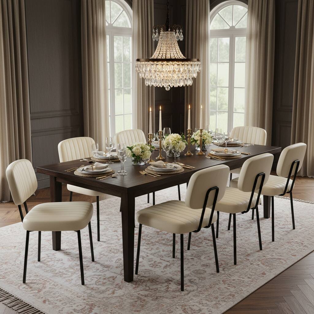 Alt View 5. AOITUN - Set of 2 Black Leather Dining Chairs with Metal Legs - Modern Upholstered Kitchen Chairs for Home - White.