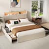 Front. Furnulem - Moden Bed Frame with Charging Station LED Lights Storage Drawers Upholstered Headboard No Box Spring Needed - Beige.