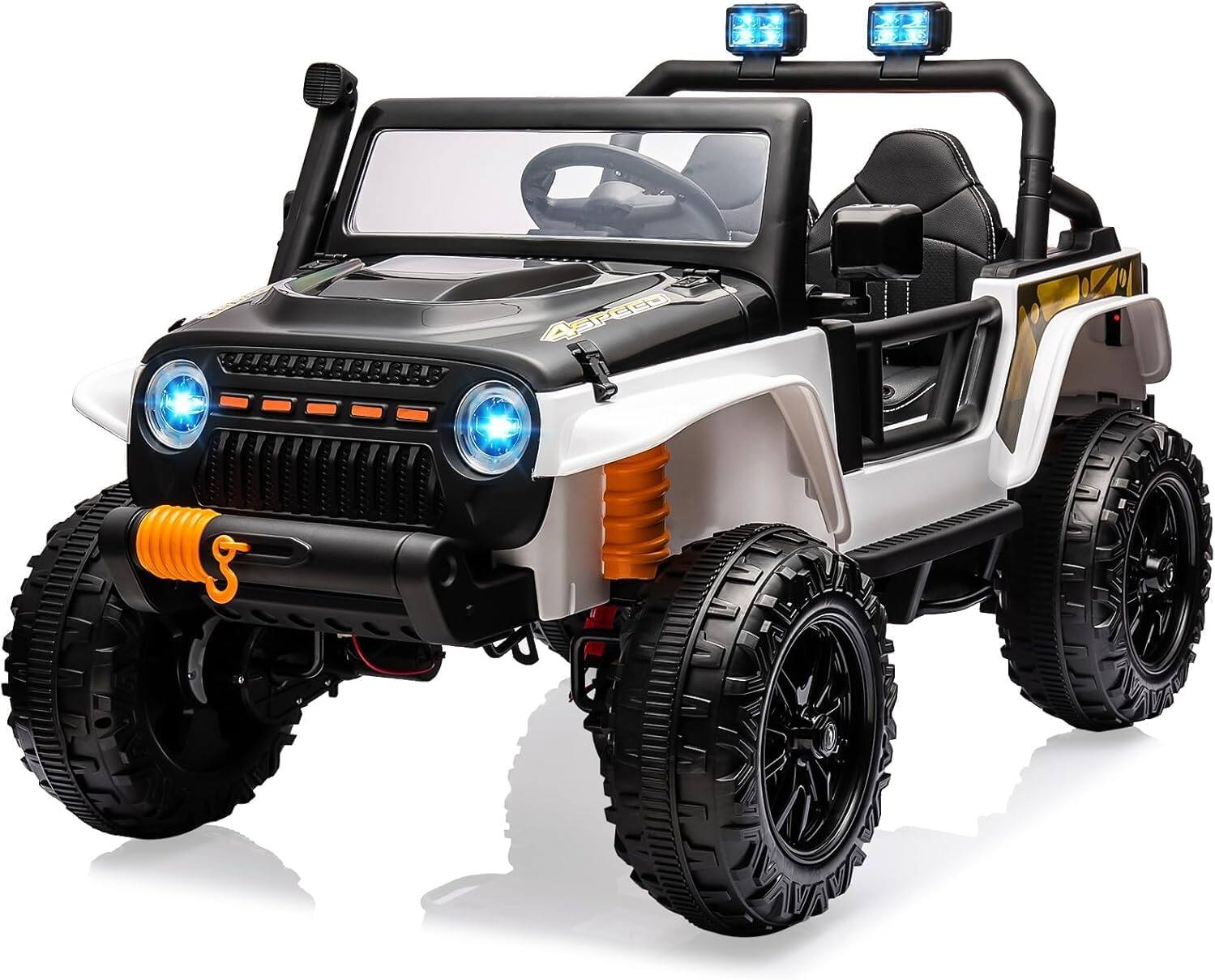 GARVEE - 24V 2-Seater Ride-On Electric Truck, Battery-Powered Vehicle with Remote Control, 4x45W Motors, 4WD/2WD Switchable, LED - Black/White price history on PriceWatchPro