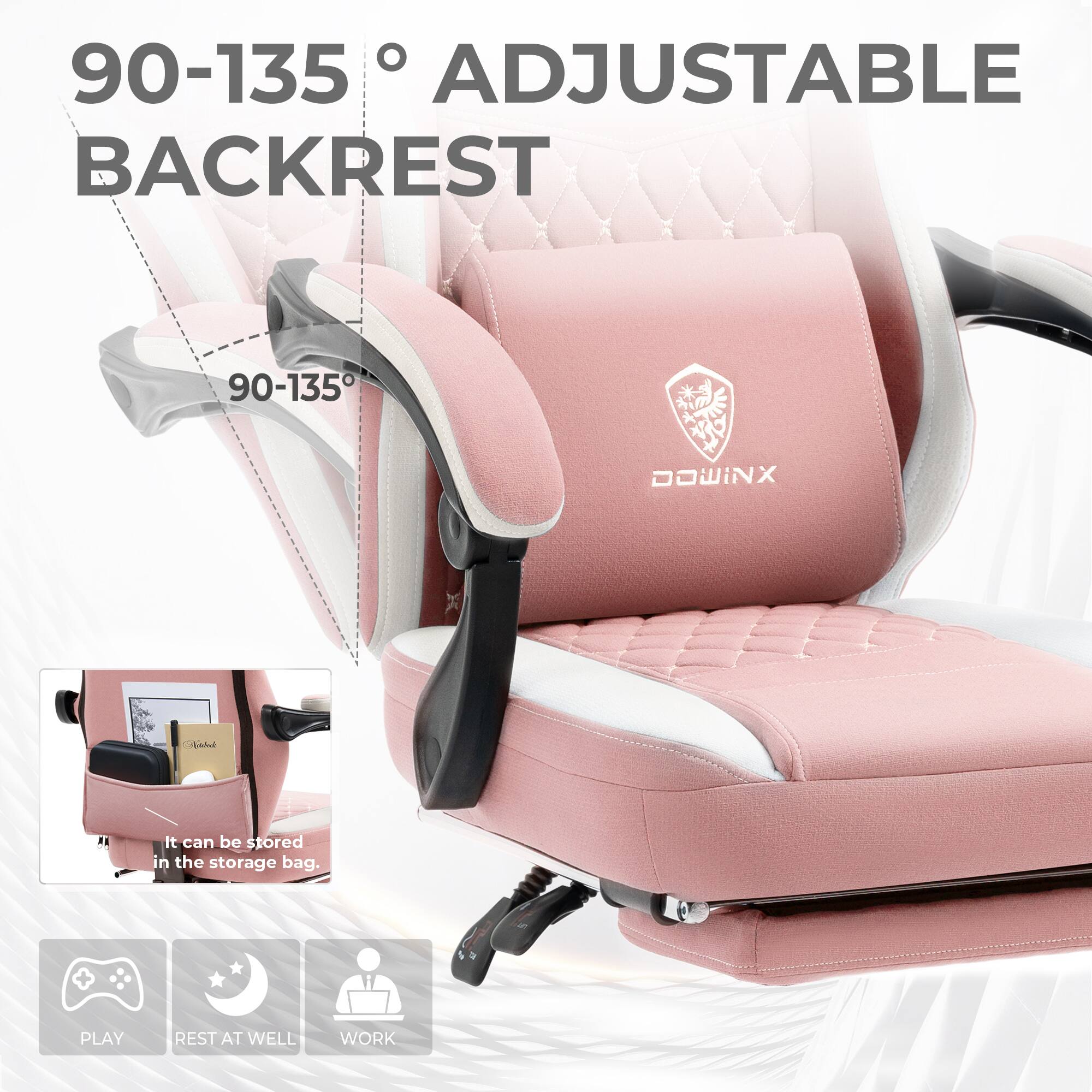90-135° Adjustable Backrest

It can be stored in the storage bag.

Play Rest at Well Work
