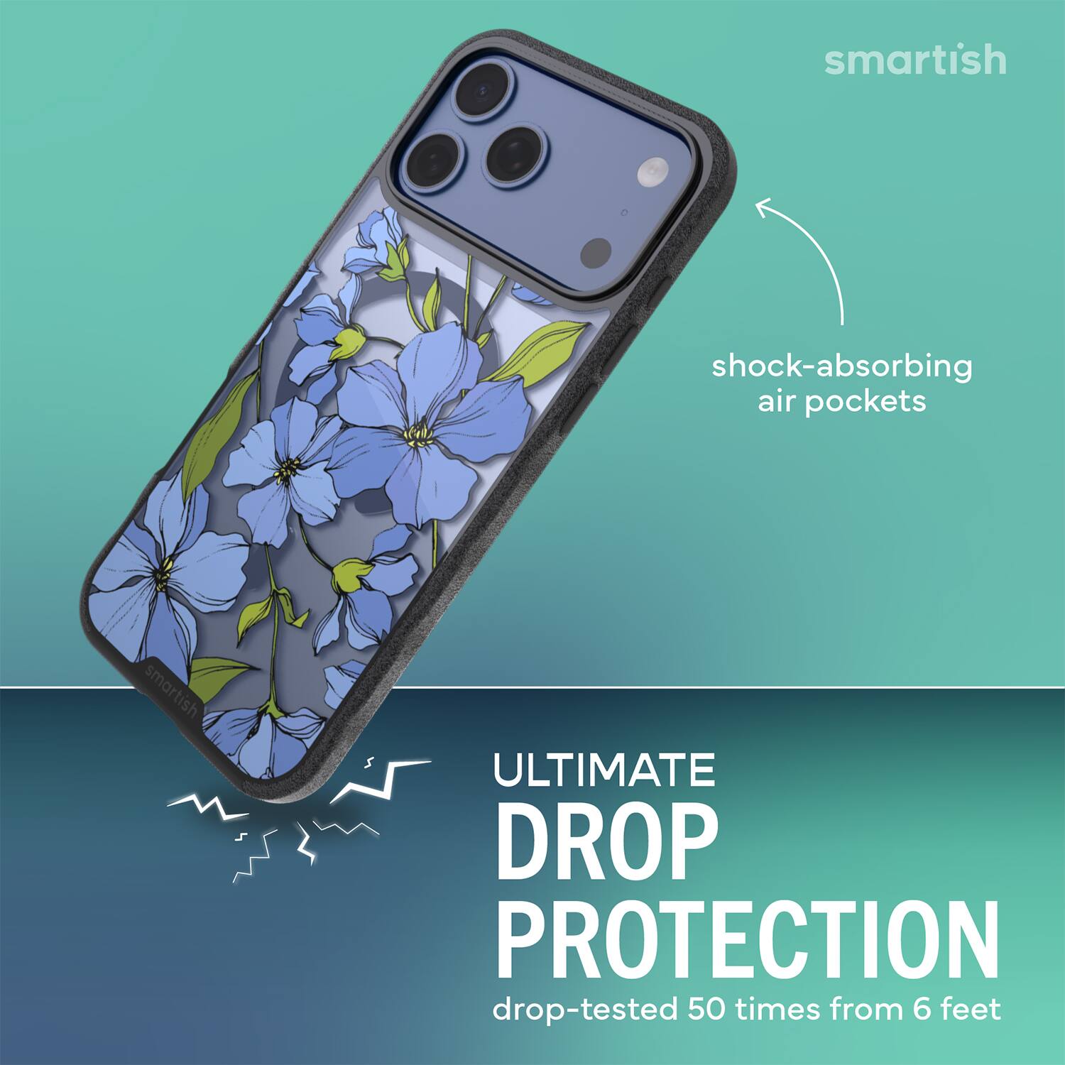 smartish shock-absorbing air pockets smartish ULTIMATE DROP PROTECTION drop-tested 50 times from 6 feet