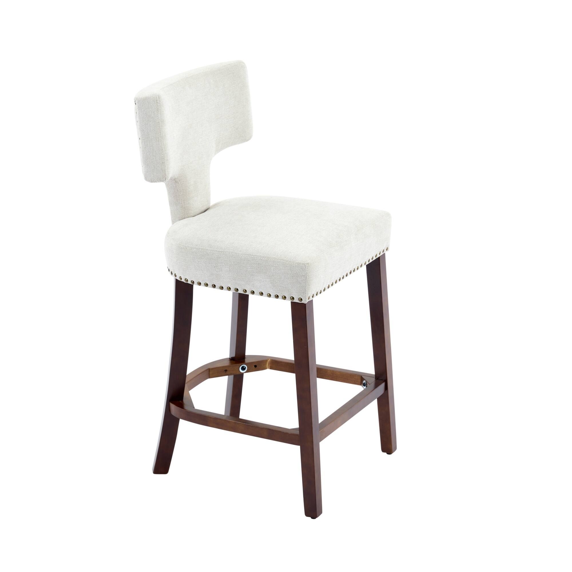 Back. GOODSILO - Modern Counter Height Bar Stools Set of 2, Farmhouse Upholstered Accent Chairs with Curved Backrest and Hardwood Frame - Beige.