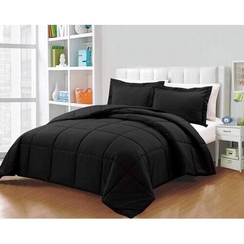 Angle. Hivvago - Twin Size Reversible Microfiber Down Alternative Comforter Set in Black - Black.