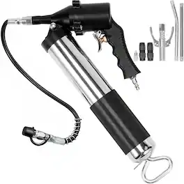 VEVOR - Grease Gun, 6000 PSI, Pistol Grip Grease Gun Kit Includes 18-Inch Flex Hose, Double Handle Grease Coupler - Black+Sliver