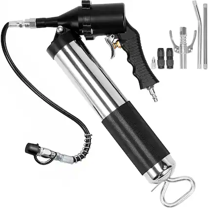 Front. VEVOR - Grease Gun, 6000 PSI, Pistol Grip Grease Gun Kit Includes 18-Inch Flex Hose, Double Handle Grease Coupler - Black+Sliver.