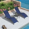 Front. PURPLE LEAF - 3-Pieces Aluminum Outdoor Chaise Lounge Patio Lounge Chair with Side Table, Navy Blue - Navy Blue.