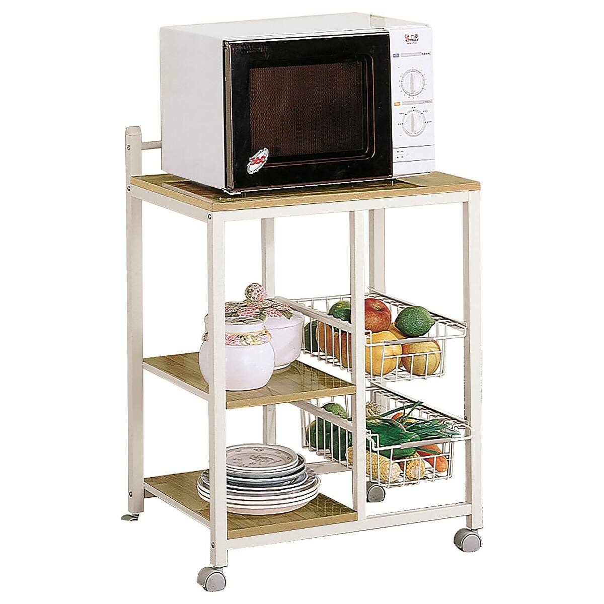 Angle. Loheer - Loheer Microwave Cart with Storage Rolling Kitchen Cart Small Kitchen Island Natural Brown White - White.