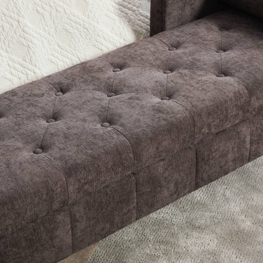 Alt View 3. Ropilly - Ropilly 64.6 inch Tufted Chenille Storage Bench, Flip-Top End of Bed Bench with Armrests and Backrest, Coffee - Coffee.