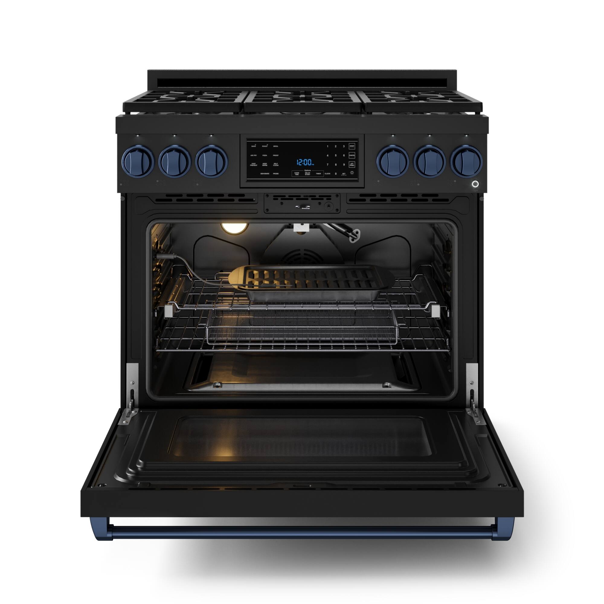 Alt View 11. Thor Kitchen - Gordon Ramsay Series by Thor Kitchen 6.0 Cu. Ft Freestanding Gas Range with Navy Blue Hardware - Black.