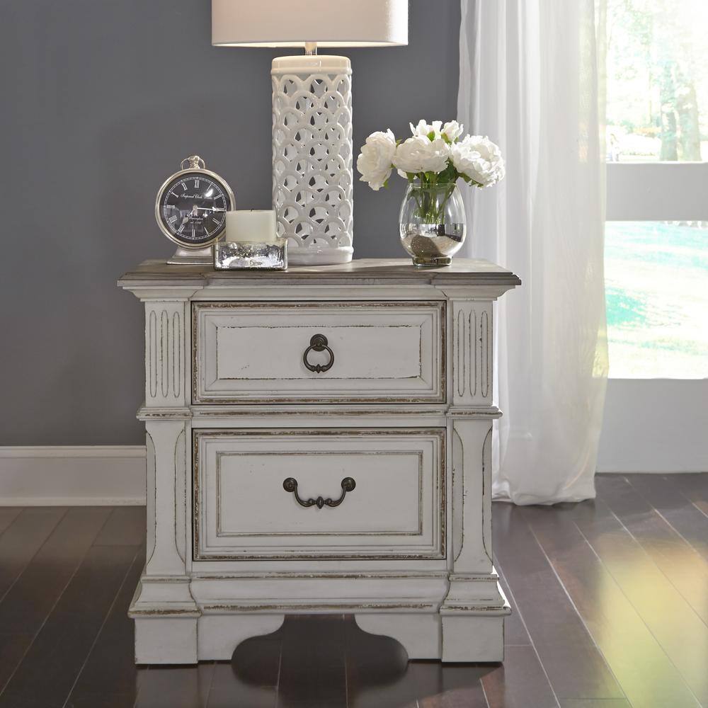 Alt View 7. Liberty Furniture Industries - Abbey Park 2 Drawer Night Stand w/ Charging Station in Antique White - White.