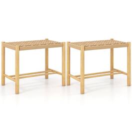 Gymax - 18'' Dining Stool Set of 2 Backless w/ Rubber Wood Frame Woven Paper Seat Kitchen - Natural