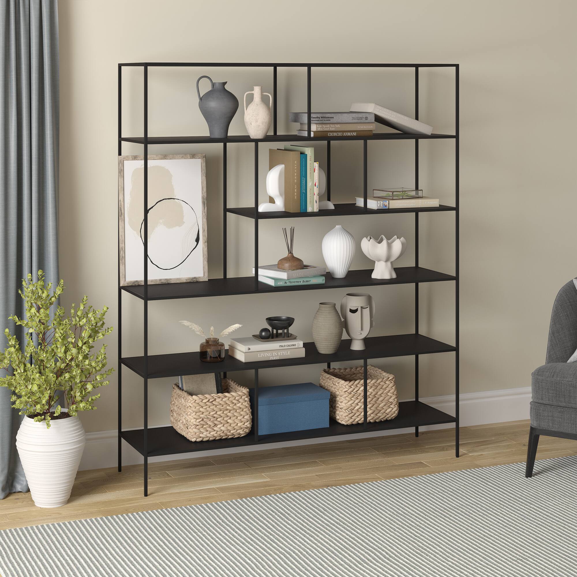 Alt View 3. Hudson&Canal - Whitmore 72" Tall Rectangular Bookcase in Blackened Bronze - Black.