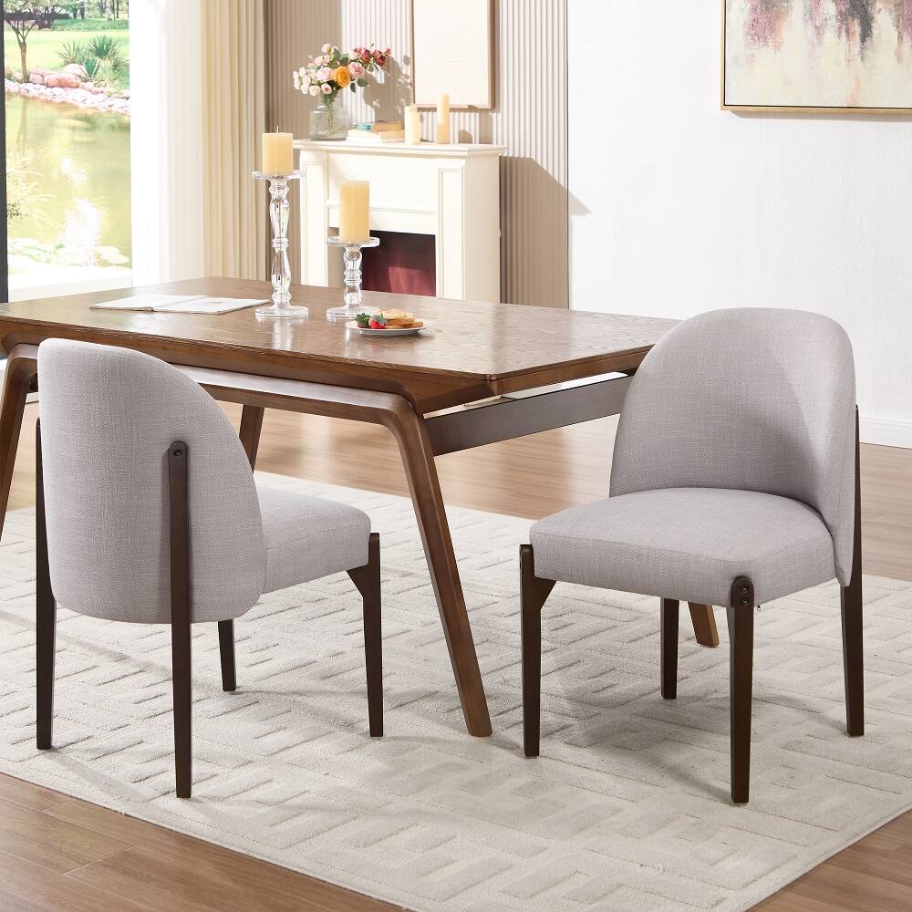 Back. Loheer - Loheer Wooden Dining Chairs Set of 2 Modern Fabric Upholstered Kitchen Farmhouse Dinner Chair - Grey.