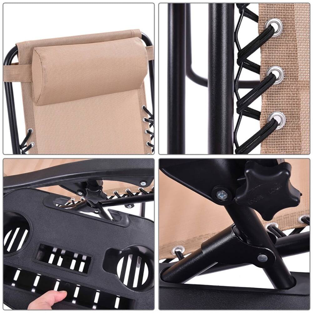 Alt View 2. Kadyn - Outdoor Folding Zero Gravity Reclining Lounge Chair with Utility Tray, Zero Gravity Lawn Lounge Chairs with Cup-Beige - Beige.