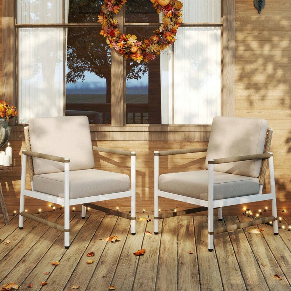 Alt View 4. Pefilos - 4 Pieces Patio Furniture Set with Thick Cushions and a Coffee Table, Patio Furniture Set for Outdoor as Garden, Yard - Gray.