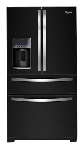 Front. Whirlpool - 26.2 Cu. Ft. 4-Door French Door Refrigerator with Thru-the-Door Ice and Water - Black Ice.